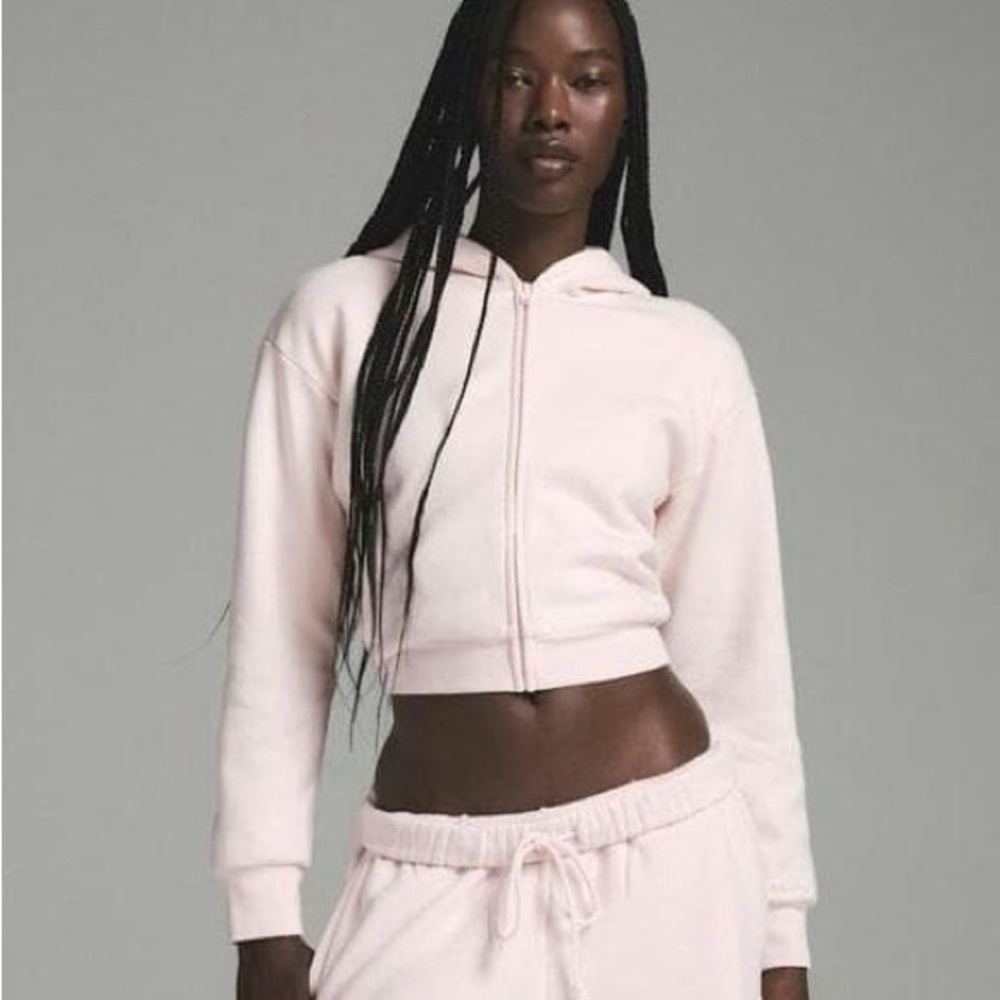 COTTON FLEECE ZIP UP HOODIE | BARELY PINK